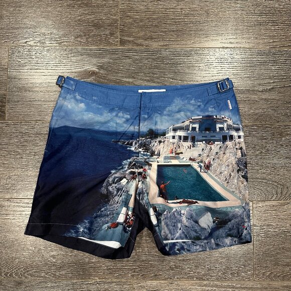 Orlebar Brown Bulldog Swim Shorts – “Capri Pool Scene” Print – Size 32 - Picture 1 of 9
